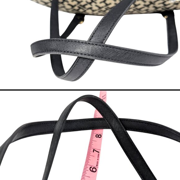 Tommy Hilfiger Black Gray Canvas Jacquard Faux Leather Large Zip Tote - Picture 6 of 8